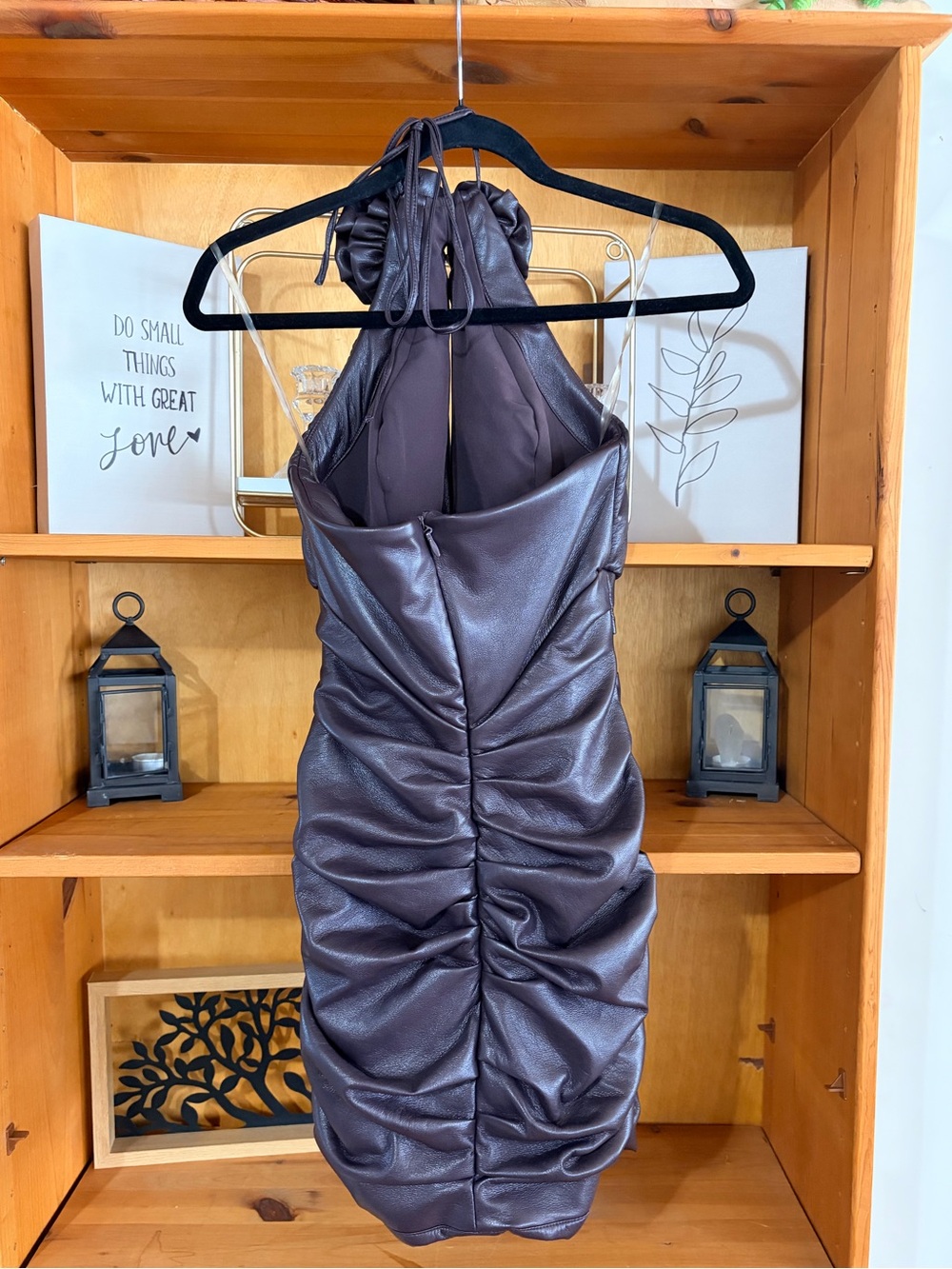 House of CB Brown Vegan Leather Mini Dress Size S Y2K Date Night luxury - Picture 7 of 11